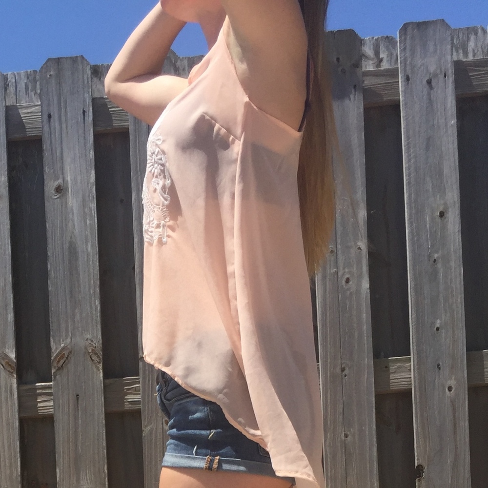 Charolette Russe sheer shirt Pastel Pink Blush